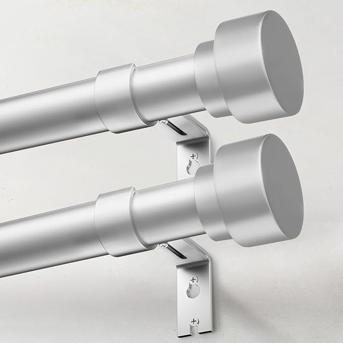 IFELS Heavy Duty Curtain Rods for Windows 28 to 48 Inch, 1 Inch Silver Curtain Rods Set of 2 Pack for Outdoor Patio, Farmhouse, Bedroom, Kitchen, Adjustable Easy Install Drapery Rod(Silver,30-60-2p)