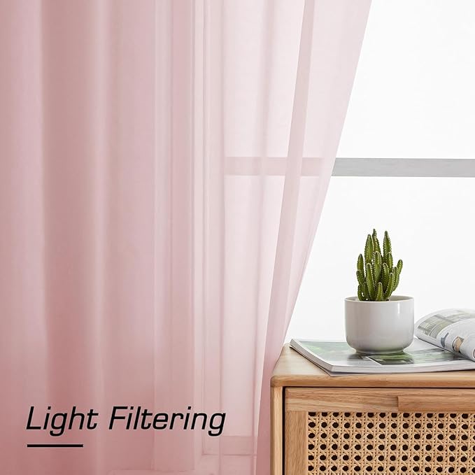 Aiyufeng Blush Pink Sheer Curtains 54 Inch Length 2 Panels Set, Light Filtering Airy Rod Pocket Light Pink Window Curtain Treatment Drapes for Kitchen Bedroom Living, Each 42Wx54L Inches