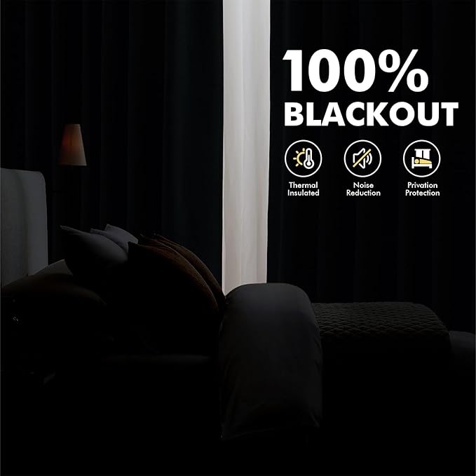 MIULEE 100% Blackout Linen Curtains for Bedroom, Blue Solid Luxury Decor Thermal Insulation Room Darkening Drapes for Living Room Nursery Back Tab Rod Pocket 42 x 90 Inches, 2 Panels