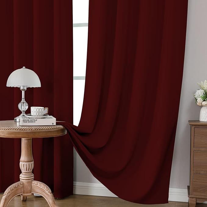 CUCRAF Burgundy Red Blackout Curtains 45 inch Length 2 Panels Set, Rod Pocket Room Darkening Drapes for Bedroom Living Room, Insulated Thermal Light Blocking Window Curtain (W52 x L45 Inch)