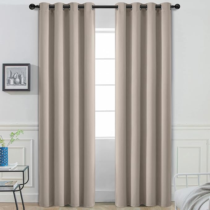 Yakamok Room Darkening Blackout Curtains Thermal Insulated Grommet Curtain Panels for Bedroom, 52W x 96L, Natural, 2 Panels