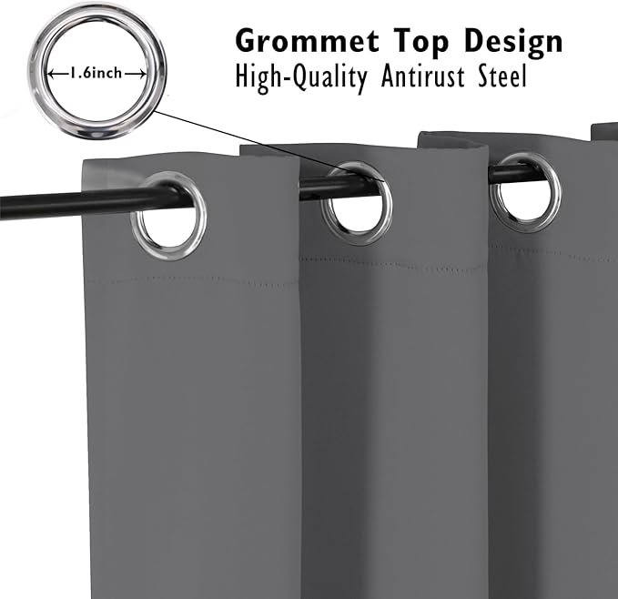 ChrisDowa Blackout Curtains 48 inches Long for Bedroom - 2 Panels Set Grommet Thermal Insulated Room Darkening Curtains for Living Room (Grey, 42 x 48 Inch)
