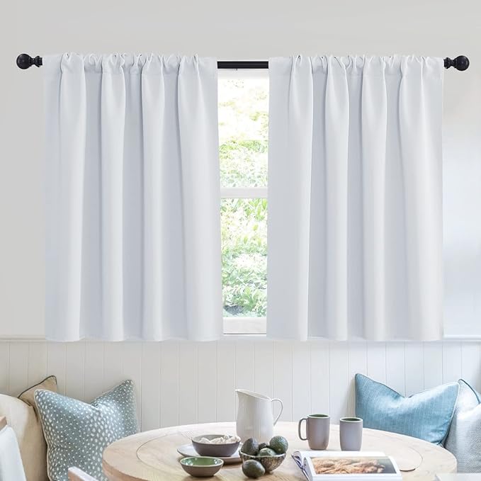 RYB HOME Curtains for Bedroom Living Room 63 inches Long, Thermal Insulated Privacy Rod Pocket Drapes for Nursery Office Home Theater, Width 34 by Length 63, Greyish White, 2 Panels