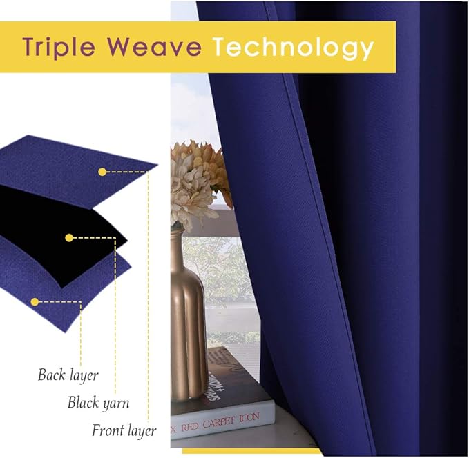 NICETOWN Royal Blue Blackout Curtain Panels for Bedroom, 2 Panels, W42 x L40-inch, Thermal Insulated Grommet Top Blackout Draperies and Drapes for Basement