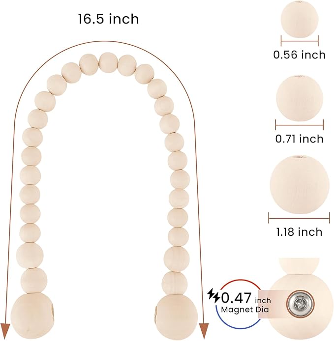 KLOGTSIND Magnetic Curtain Tiebacks, Curtain Tie Backs for Curtains 4 Pack, Wood Bead Curtain Tiebacks, Curtain Holders for Boho Bedroom Decor, Baby Nursery Decor, Farmhouse Decor