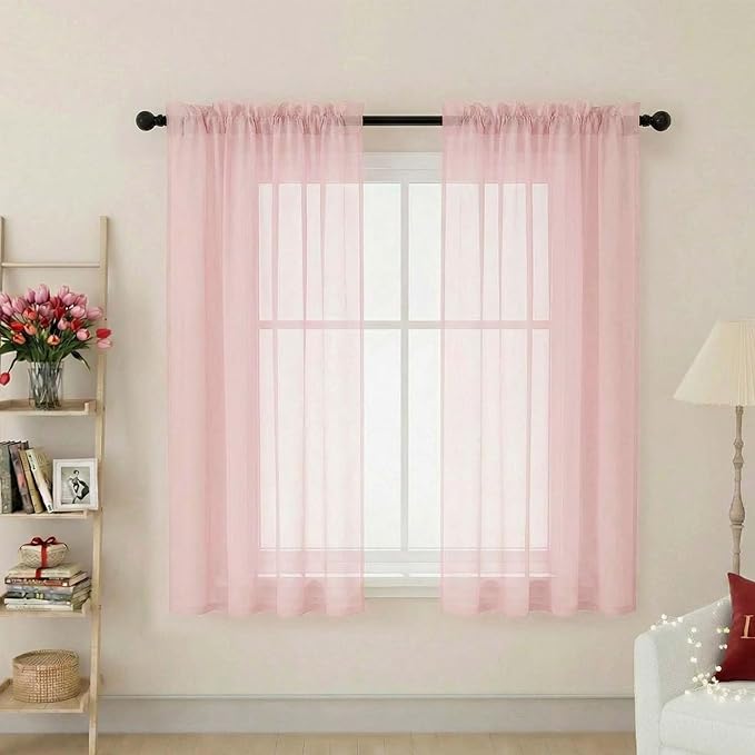 Sheer Blush Curtains for Bedroom Living Room 63 Inch Length 2 Panels, Airy Soft Light Filtering Sheer Dining Room Curtains, Modern Rod Pocket Drapes, Blush, Each 42" Wx63 L Inches