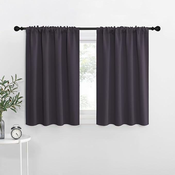 NICETOWN Kitchen Curtains, Greyish Purple, 34" x 40", Set of 2, Short Blackout Curtains & Drapes, Thermal Insulated Rod Pocket Window Treatment Draperies for Nursery