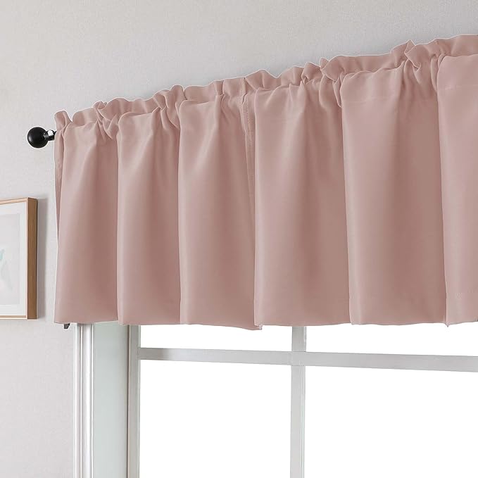 Chyhomenyc Blush Pink Valances for Windows, Short Window Valance Curtains for Living Room Bedroom Bathroom, Room Darkening Solid Privacy Small Kitchen Valances, 60Wx16L, 2 Pack