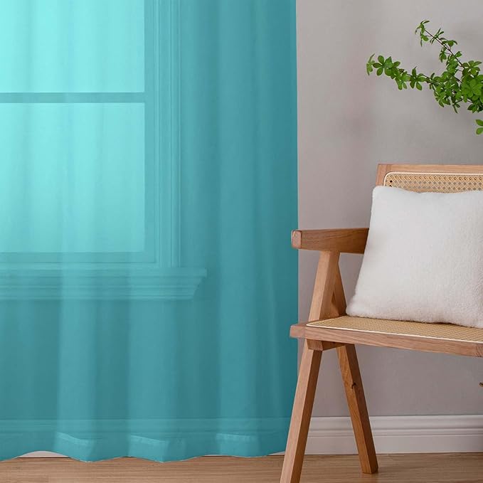 Turquoise Sheer Curtains for Bedroom Living Room 45 Inch Length 2 Panels, Soft Airy Light Filtering Small Kitchen Window Curtains, Rod Pocket Short Curtain Drapes, 42" Wx45 L Inches