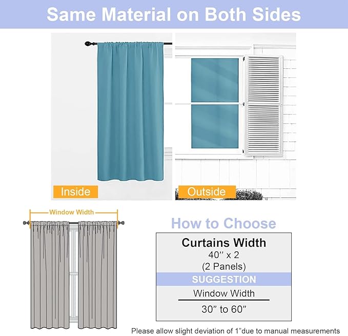 Simplebrand Ava Turquoise Blackout Curtains for Bedroom 96 Inches Long 2 Panels, Solid Thermal Insulated, Energy Saving Nursery Window Treatment Curtains Blackout Drapes, W40 x L96 Inch, Turquoise