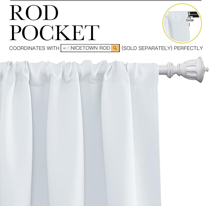 NICETOWN Greyish White Window Curtain Panels - Thermal Insulated Rod Pocket Room Darkening Curtain Sets for Bedroom (Greyish White, 2 Panels, 34 in x 45 in (W x L))