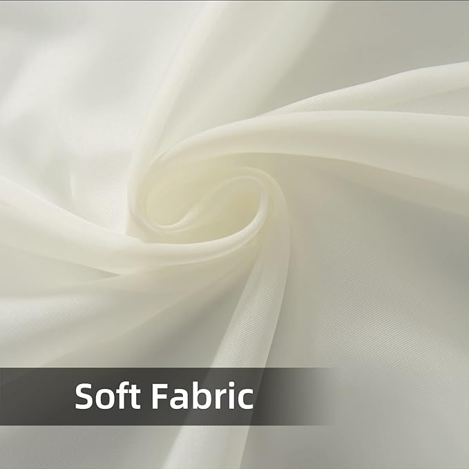 youleyar Solid Sheer Rod Pocket Curtain Voile Draperies 2 Panels White Beige Black Grey Coffee 52 Inch Width 45 Inch Long 1 Pair for Kitchen Bedroom Children Living Room Yard(Ivory,52Wｘ45L)