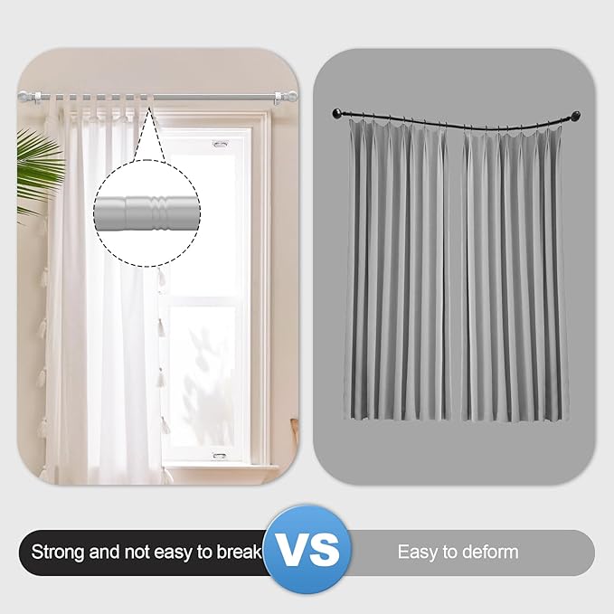 Silver Curtain Rods for Bedroom with Brackets,5/8 Inch Diameter Small Window Curtain Rod Adjustable 32 to 120 Inches,Easy Install Drapery Rods,Gray