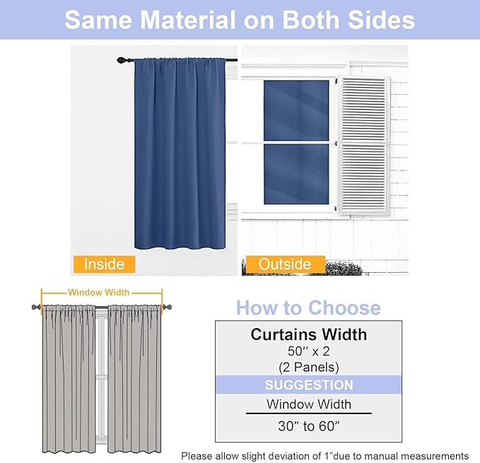 Simplebrand Ava Royal Blue Short Blackout Curtains for Bedroom 45 Inches Long 2 Panels Set, Solid Thermal Insulated, Energy Saving Window Treatment Curtains Blackout Drapes, W40 x L45 Inch, Royal Blue