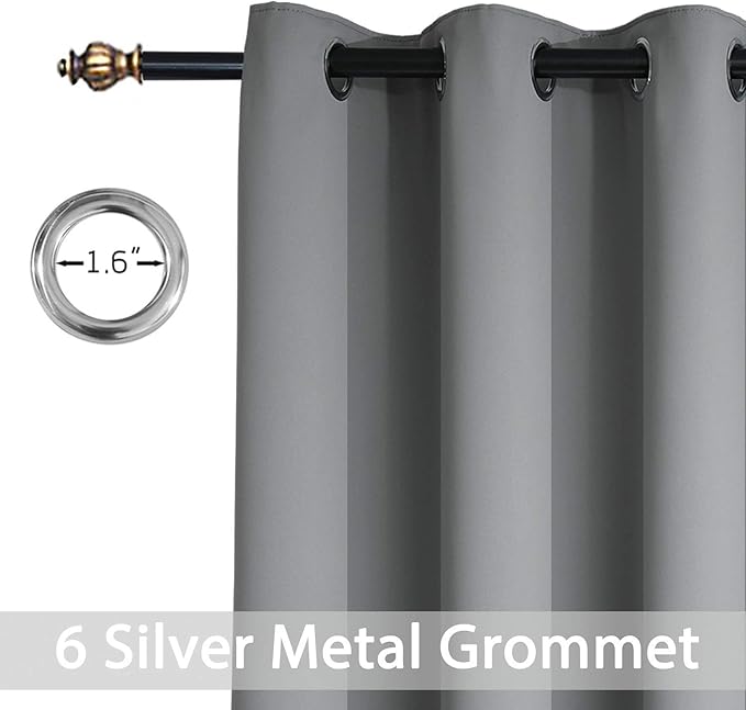 Yakamok Gray Room Darkening Thermal Insulated Blackout Curtains for Bedroom Width 38 Inch by Length 45 Inch, Two Curtain Panels