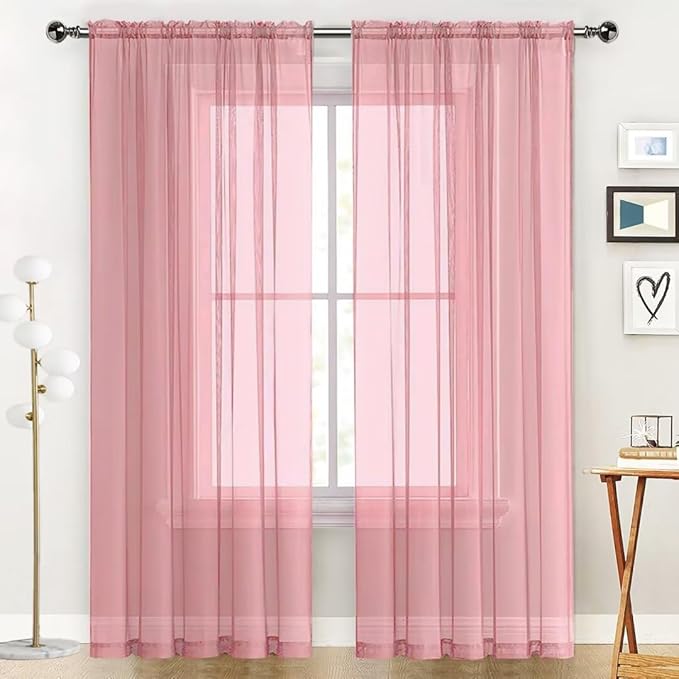 SpaceDresser Sheer Voile Window Treatment Rod Pocket Curtain Panels for Kitchen Bedroom Living Room Drapes Sunlight Filtering Privacy Semi Home Decor Assorted Colors Sizes (Blush, 52 W x 72 L)
