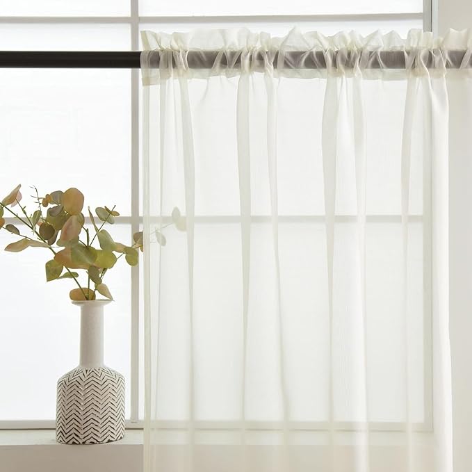 SpaceDresser Ivory Sheer Curtains 4 Panels Rod Pocket Semi-Sheer Curtain 45 Inches Long Light Filtering Voile Window Drapes for Bedroom Living Room Kitchen, Each 52W x 45L