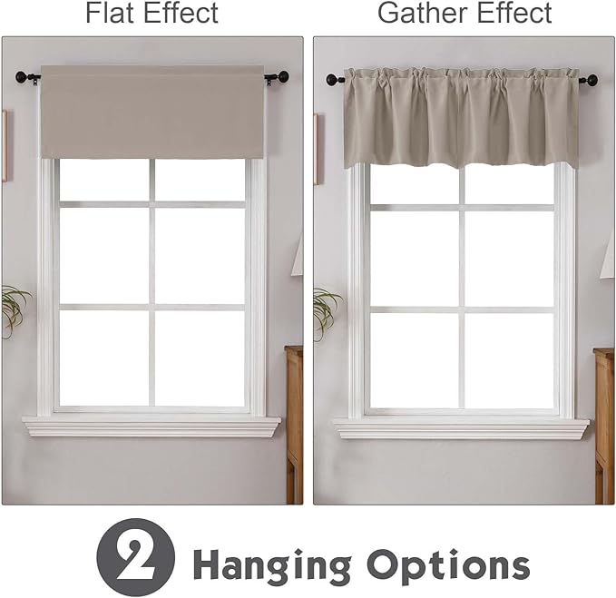 Chyhomenyc Stone Valances for Window, Room Darkening Short Curtains for Kitchen Bedroom Living Room, Rod Pocket Top Small Window Treatment Valance RV Bunk Panels, 60Wx14L, 2 Pieces