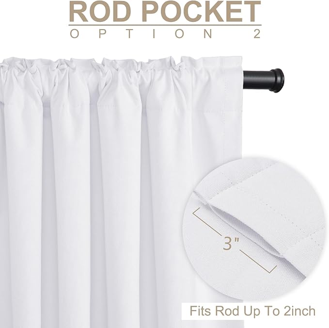 100% Blackout Shield Linen Blackout Curtains for Bedroom 84 Inches Long, Back Tab/Rod Pocket Living Room Drapes, Thermal Insulated Blackout Curtains 2 Panels Set, 50" W x 84" L, Bright White