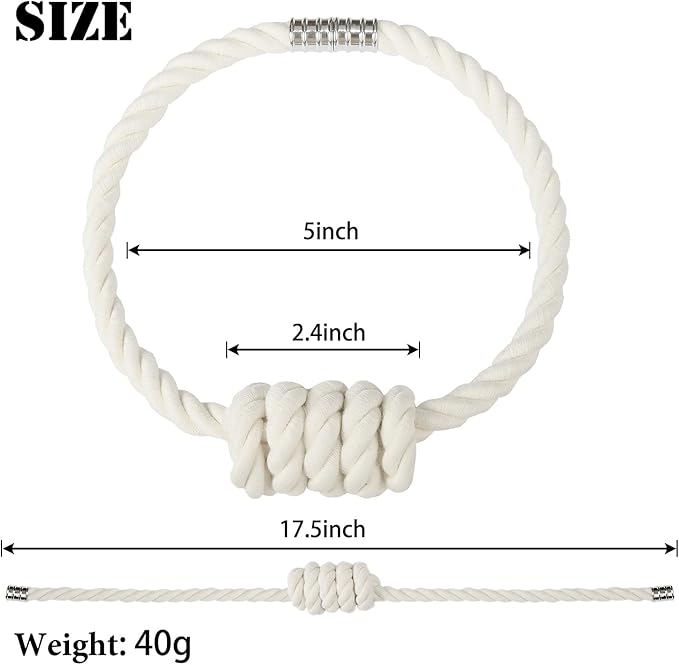 BEL AVENIR Magnetic Cotton Curtain Tiebacks, Decorative Drapery Holdbacks Modern Woven Tie-Backs with Exquisite Knot (Cotton, 2 Pack)