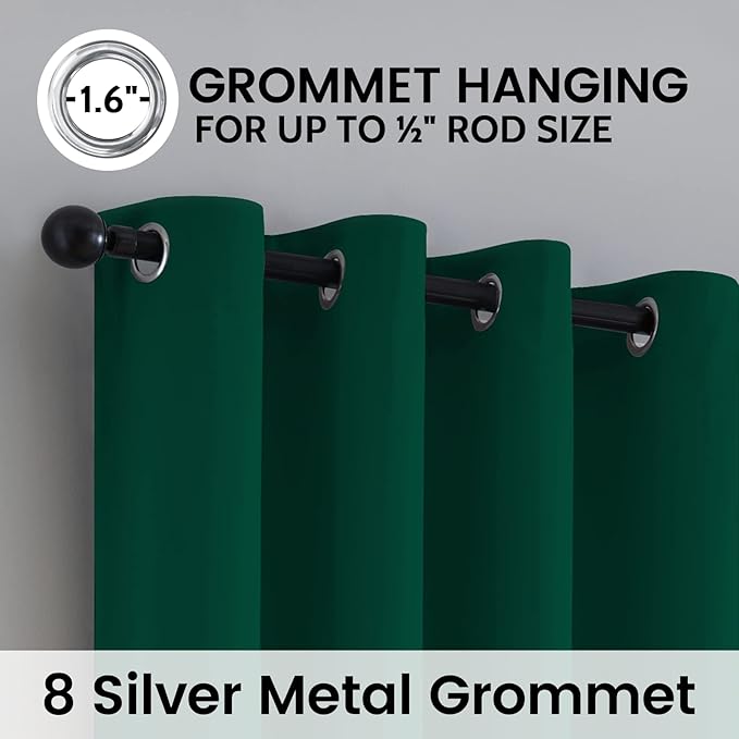 SimpleHome 100% Blackout Curtains for Bedroom,Thermal Insulated Grommet Window Drapes Room Darkening Dark Green Curtains for Living Room with Black Back,52 x 96 Inch,2 Panels