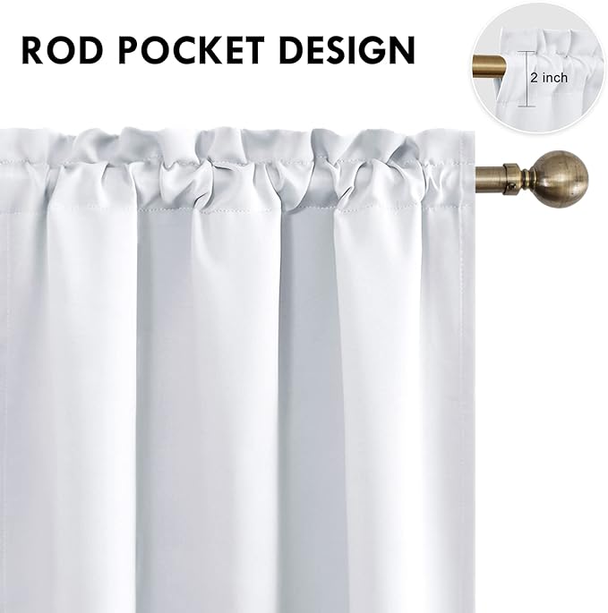 DWCN Blackout Curtains Thermal Insulated Energy Saving Bedroom and Kitchen Curtains Window Treatments, W 38 x L 45 Inch, Set of 2 Greyish White Rod Pocket Drapes
