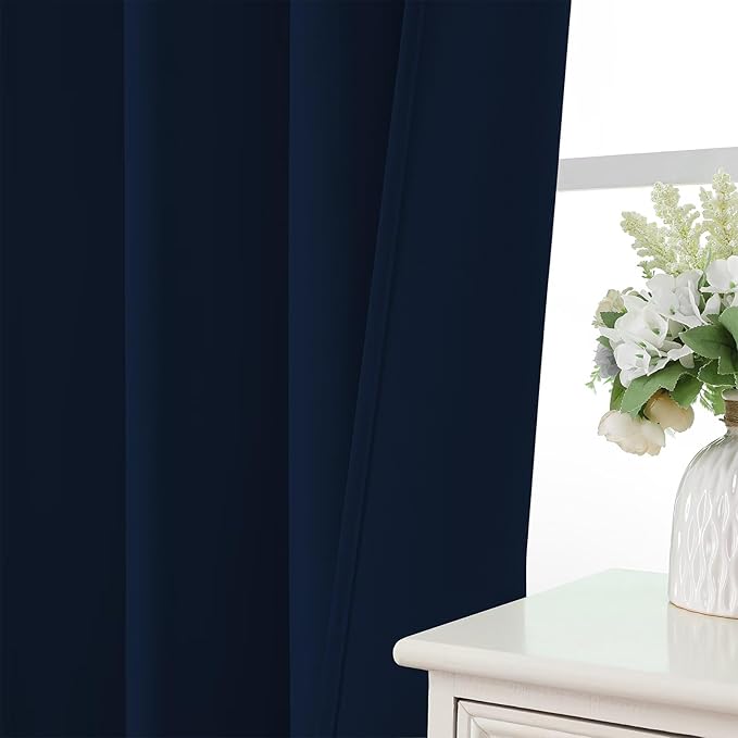 CUCRAF Navy Blue Blackout Curtains 108 inch Length 2 Panels Set, Rod Pocket Room Darkening Drapes for Bedroom Living Room, Insulated Thermal Light Blocking Window Curtain (W52 x L108 Inch)