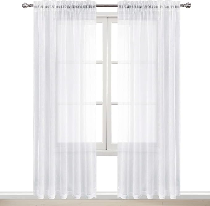 DWCN Living Room Curtains Sheer 84 inches Long 2 Panels Set, White Rod Pocket Voile Window Treatments for Sliding Door, Airy & Soft Elegant Gauzy Curtains & Drapes, 2pcs, Each W70 x L84