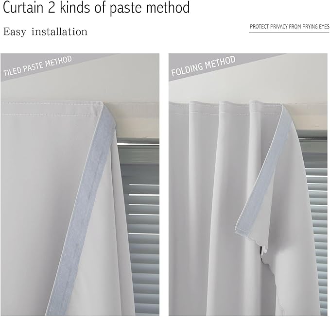 Blackout Curtains for Bedroom Sticky Curtain Blackout Window Cover Self Adhesive Curtains Rod No Drillng, 35" W X 79" L, Light Grey, 1 Panel