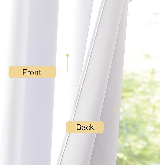NICETOWN Bedroom 100% Blackout Curtains, 2 Panels, 42 by 36, Snow White, Window Treatment Rod Pocket Curtains/Drapes for Bedroom