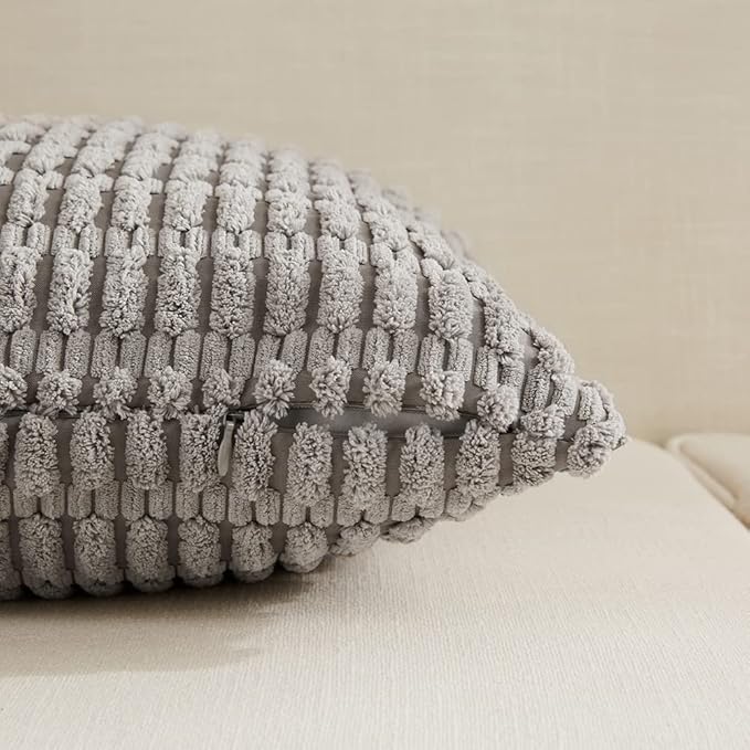 Fancy Homi 4 Packs Grey Decorative Throw Pillow Covers 16x16 Inch for Living Room Couch Bed, Rustic Modern Farmhouse Boho Home Decor, Soft Plush Corduroy Gray Cute Square Accent Cushion Case 40x40 cm