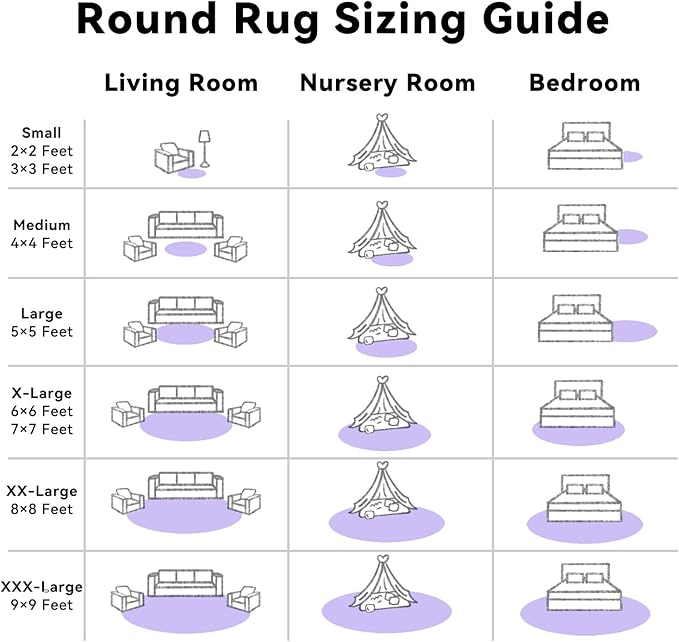 OLANLY Light Purple Round Rugs for Bedroom - Machine Washable, 8 ft Circle Area Rugs for Living Room, Soft and Fluffy Shaggy Carpet for Teen Girls and Boys, Nursery Rooms, Dorms, Home Decor Aesthetic