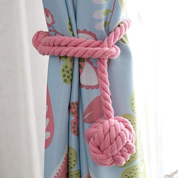 Melaluxe 2 Pack Curtain Tiebacks - Heavy Duty Curtain Rope Tieback, Handmade Rural Decorative Curtain Holdbacks (Pink)