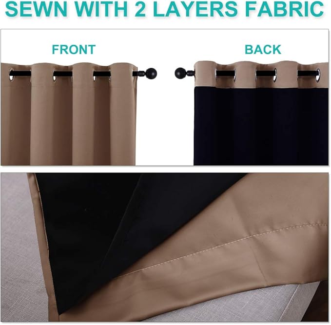 NICETOWN Room Warming Complete Blackout Shades for Large Window Door, 100% Blackout Window Curtain Panels with Black Lined, 46 inches Width Each Panel, 90 inches Length, Cappuccino, Double Pieces