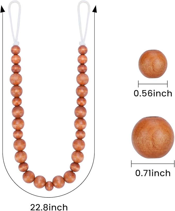 Wood Bead Curtain Tiebacks, KLOGTSIND Set of 6 Curtain Holdbacks for Thin or Thick Window Draperies, Boho Farmhouse Curtain Tiebacks with Hooks, Curtain Tie Backs for Home Office Room Decor