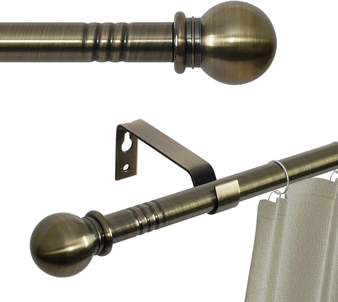 Antique Brass Curtain Rods for Windows 30 to 62 inch, 5/8 inch Brushed Brass Curtain Rod Set with Brackets, Heavy Duty Decorative Drapery Rod for Living Room, Splicing Adjustable Curtain Rod