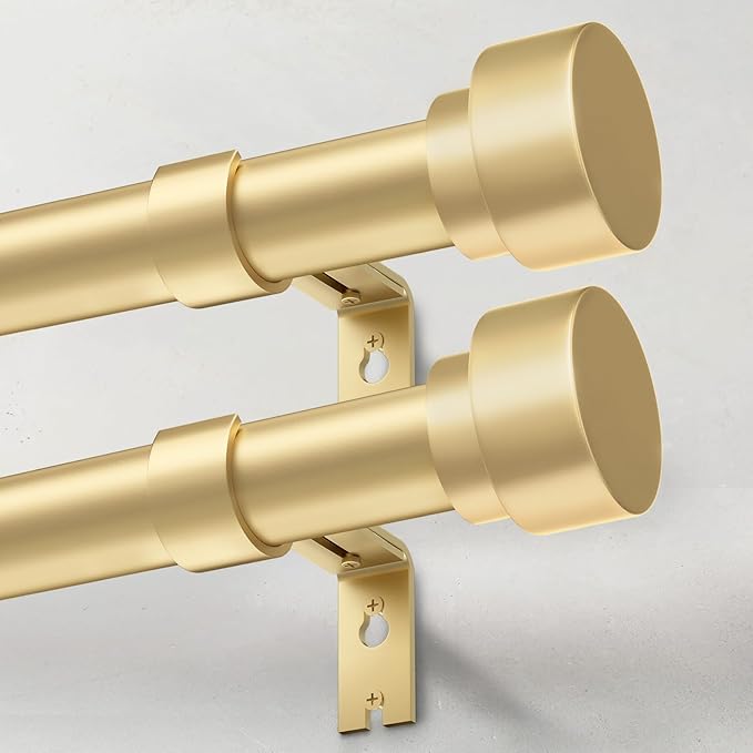 IFELS 2 Pack Heavy Duty Curtain Rods for Windows 48 to 84 Inch, 1 Inch Gold Adjustable Curtain Rod Set with Easy Installation and Modern Design (A1,Gold,30-90",2Pack)