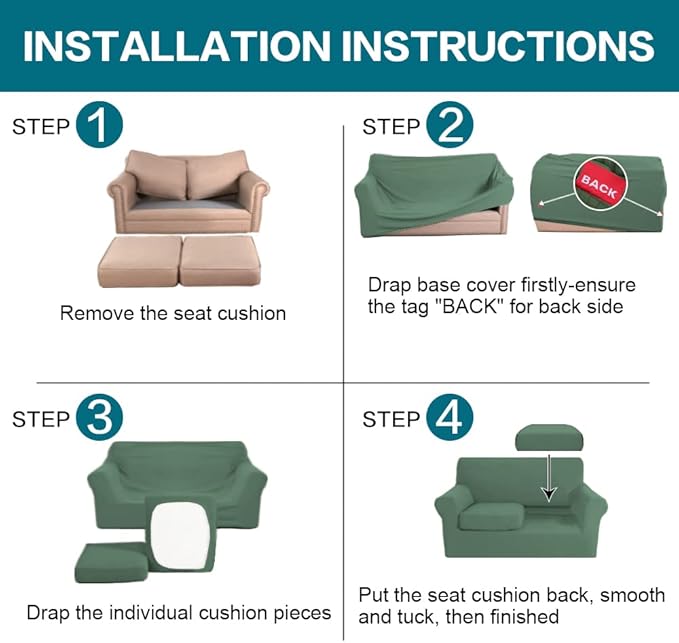 Turquoize 3 Piece Sofa Covers for 2 Cushion Couch Sofa Slipcover Soft Couch Cover for Dogs-Washable Sofa Furniture Covers with 2 Individual Cushion Covers, Jacquard Fabric (Loveseat, Loden Frost)