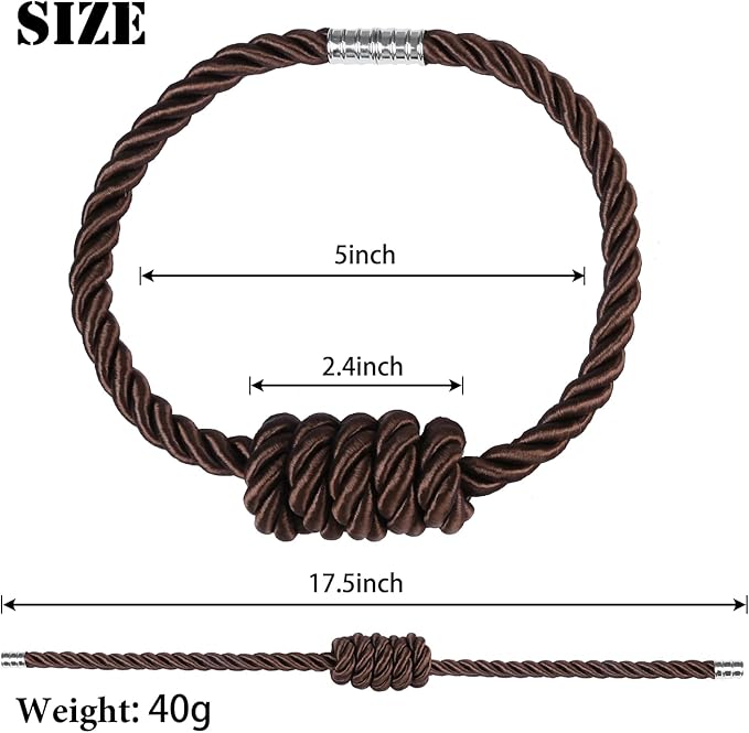 BEL AVENIR Magnetic Curtain Tiebacks, Decorative Drapery Holdbacks Modern Woven Tie-Backs with Exquisite Knot (Coffee, 2 Pack)