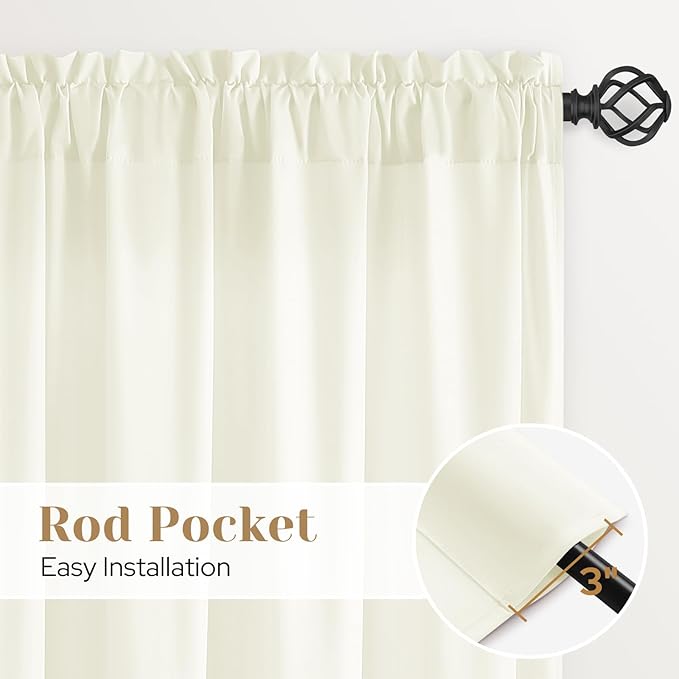 HOMEIDEAS Non-See-Through Ivory Privacy Sheer Kitchen Curtains, 30 X 24 Inches Long 2 Panels Short Sheer Curtains Light Filtering Bathroom Window Drapes for Bedroom Living Room