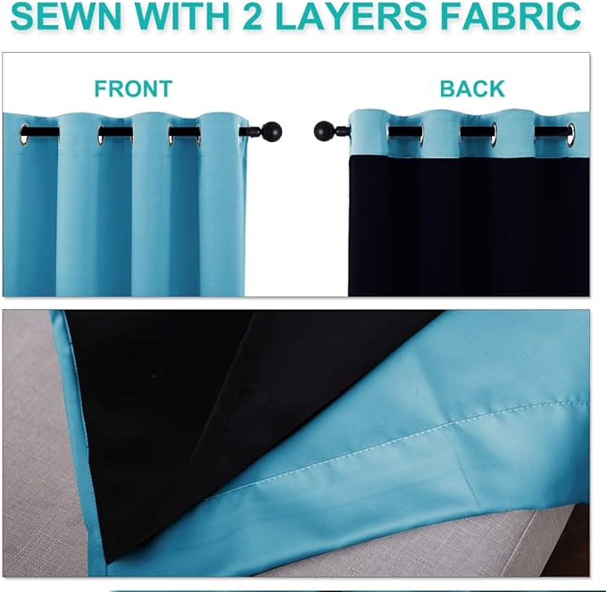 NICETOWN 100% Blackout Curtains for Windows, Pack of 2, Teal Blue, 52" W x 102" L, Super Heavy-Duty Black Lined Total Darkness Drapes for Bedroom, Privacy Assured Window Treatment for Patio