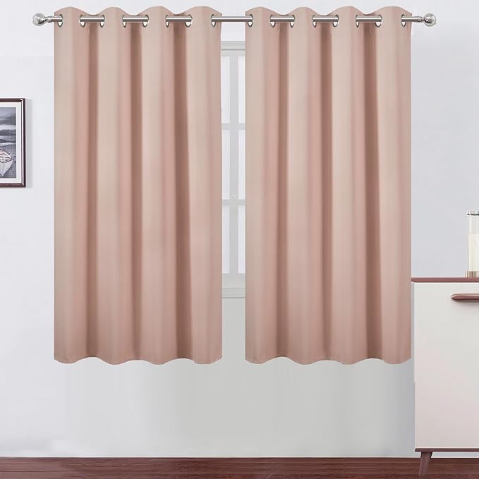 LEMOMO Blush Blackout Curtains 66 x 63 Inch Length/Set of 2 Curtain Panels/Thermal Insulated Room Darkening Blackout Curtains for Bedroom