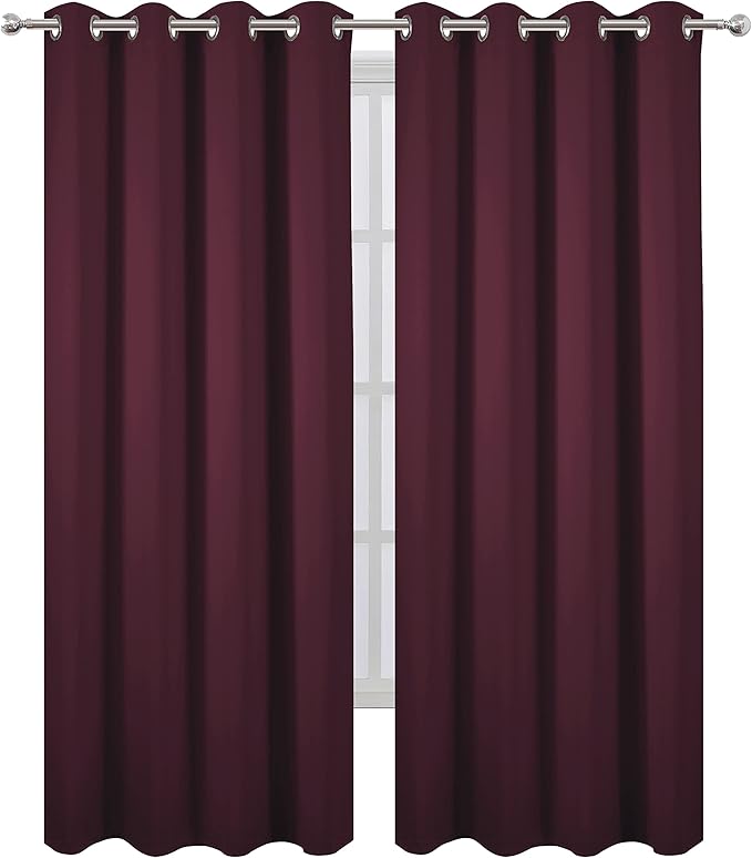 LEMOMO Blackout Curtains 66 x 95 inch/Burgundy Red Curtains Set of 2 Panels/Thermal Insulated Room Darkening Bedroom Curtains