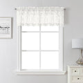 Lecloud Leia Ivory Sheer Valances for Windows 16 Inch Length 2 Pcs, Jacquard Leaf Textured Dual Rod Pocket Cafe Curtains, Kitchen Curtains Drapes for Cafe Bathroom RV, Each Panel 28" W x 16" L