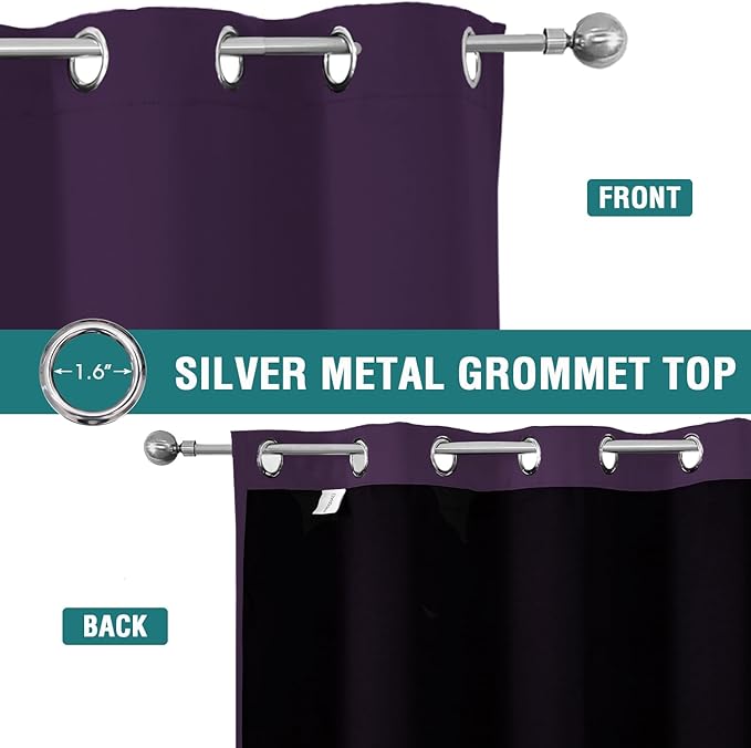 ChrisDowa 100% Blackout Curtains for Bedroom with Black Liner, 2 Thick Layers Total Blackout Thermal Insulated Grommet Long Window Curtains 2 Panels Set (Royal Purple, 52 x 95 Inch)