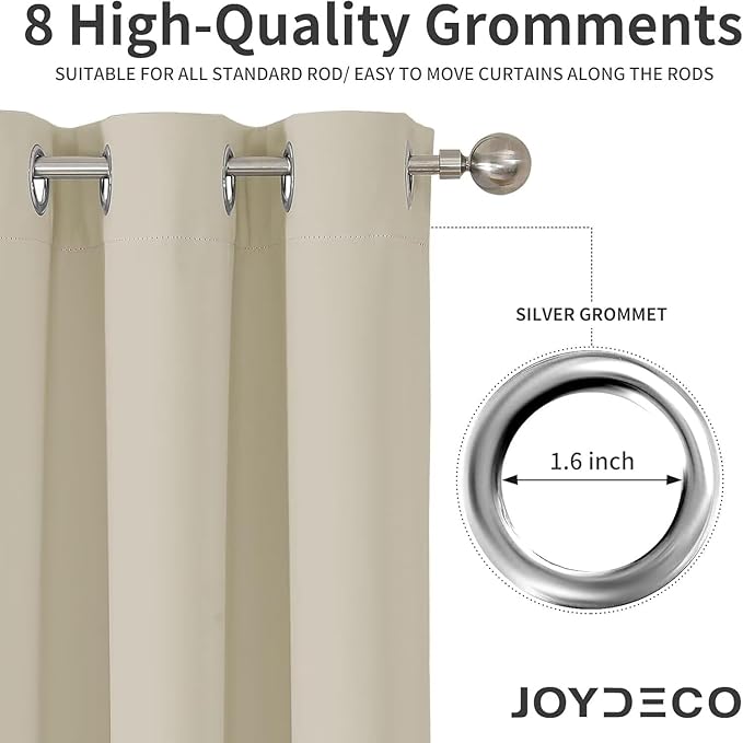 Joydeco Blackout Curtains 90 Inch Length 2 Panels Set, Thermal Insulated Long Curtains& Drapes 2 Burg, Room Darkening Grommet Drapes for Bedroom Living Room Window (Light Beige, W52 x L90 Inch)