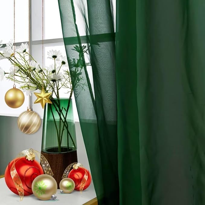 SpaceDresser Foliage Green Sheer Curtains 4 Panels Rod Pocket Semi-Sheer Curtain 90 Inches Long Light Filtering Voile Window Drapes for Bedroom Living Room Kitchen, Each 52W x 90L