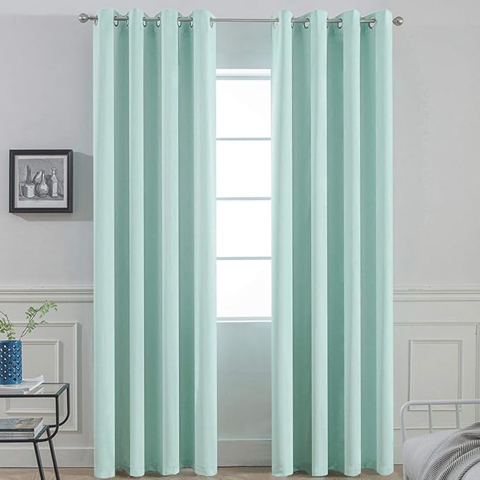 Yakamok Blackout Curtains Room Darkening Thermal Insulated Window Panels,Solid Grommet Top Drapes for Bedroom/Living Room(52Wx90L, Aqua, 2 Panels)