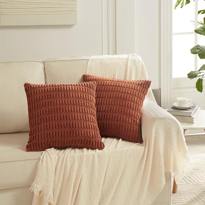 Fancy Homi 4 Packs Fall Boho Long Lumbar Decorative Throw Pillow Covers 12x24 Inch for Couch Bed Sofa, Aesthetic Modern Farmhouse Home Decor, Soft Striped Corduroy Rectangle Cushion Case 30x60 cm