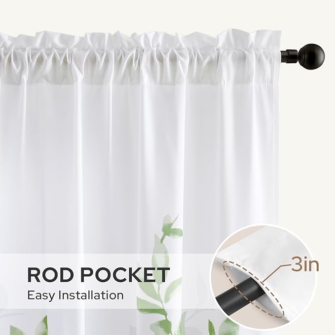 HOMEIDEAS Non-See-Through Sage Green and White Privacy Sheer Curtains 52 X 84 Inch Length 2 Panels, Leaf Floral Printed Light Filtering Semi Sheer Window Curtains Drapes for Bedroom Living Room